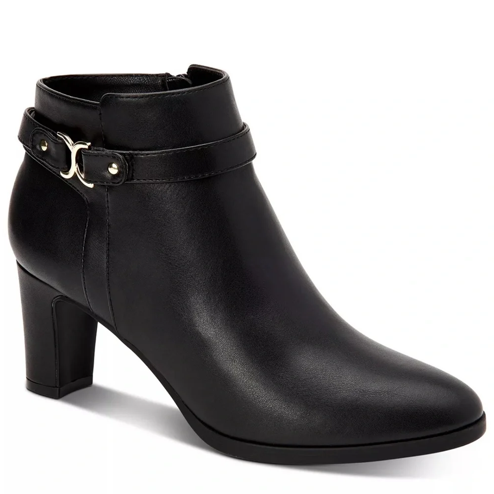 CHARTER CLUB Pixxy Black Ankle Strap Block Heel Booties Women’s 11 M NEW no box